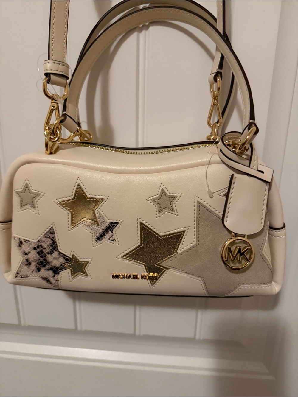 Michael Kors Cream Star Appliqué Crossbody Bag with Gold Accents